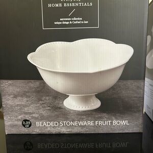 Home Essentials White Beaded Stoneware Fruit Bowl